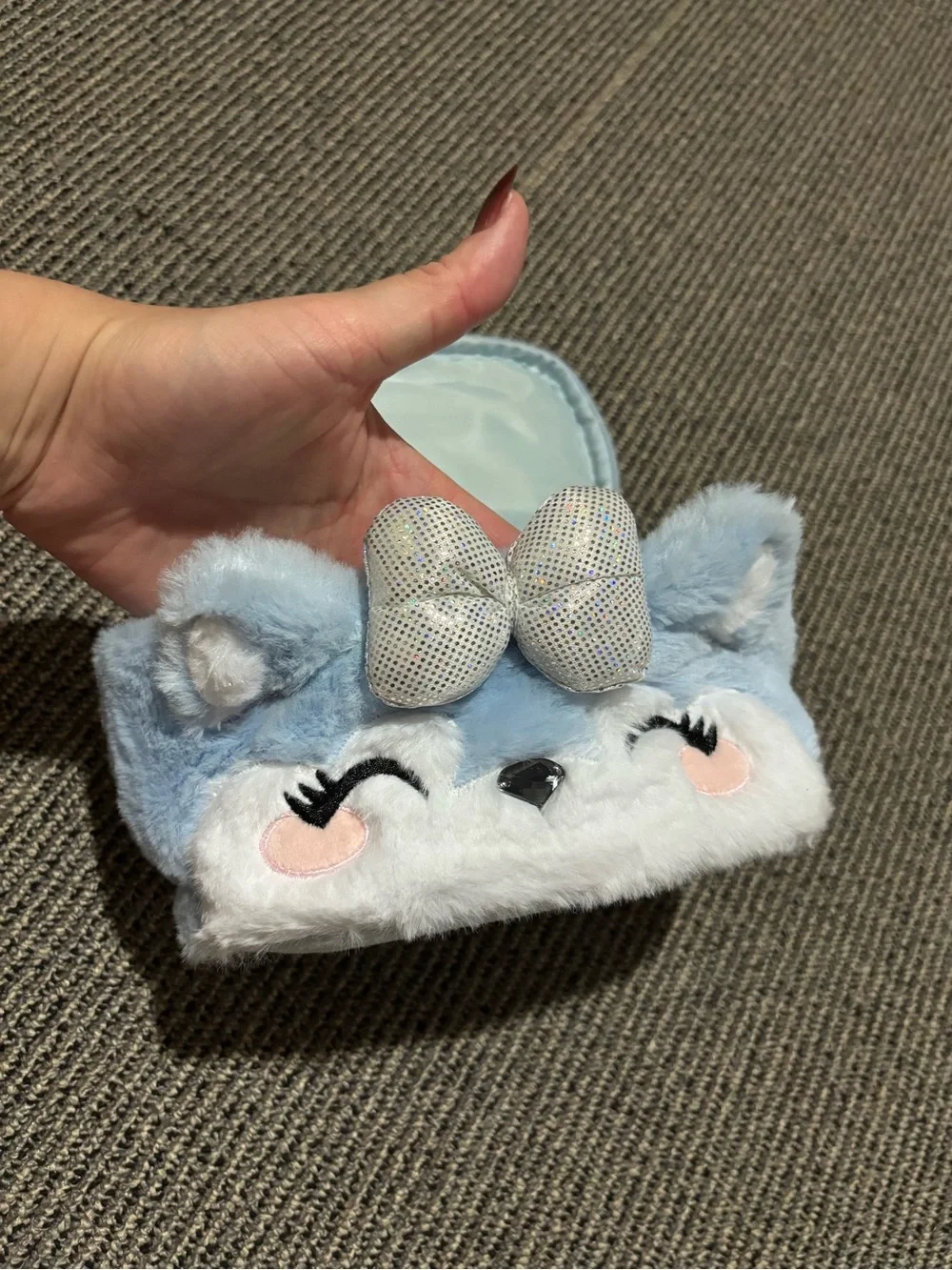 Claire's Light Blue Plush Animal Cosmetic Pouch with Sparkle Bow